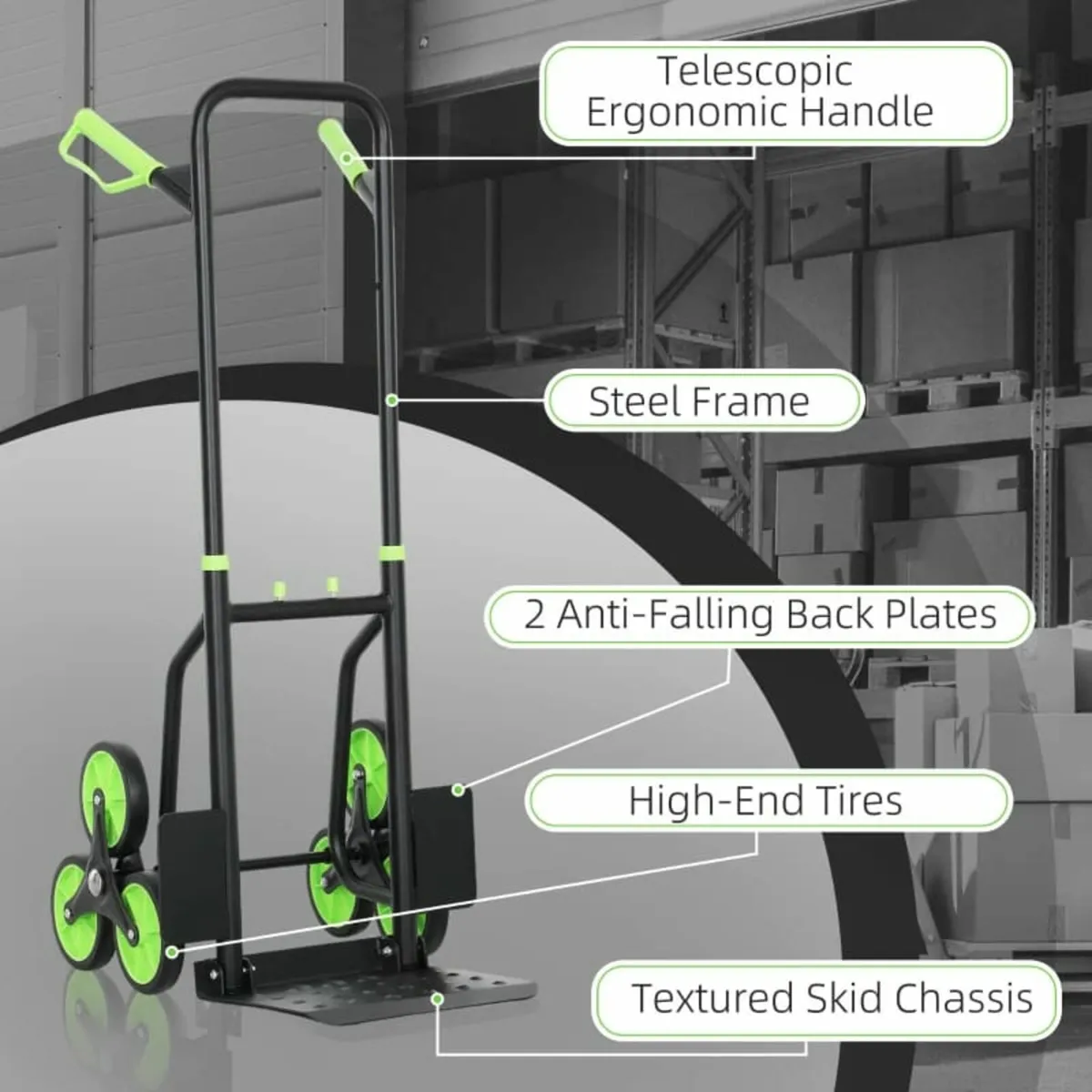 Six-Wheel Folding Sack Barrow Trolley - Black/Gree - Image 4