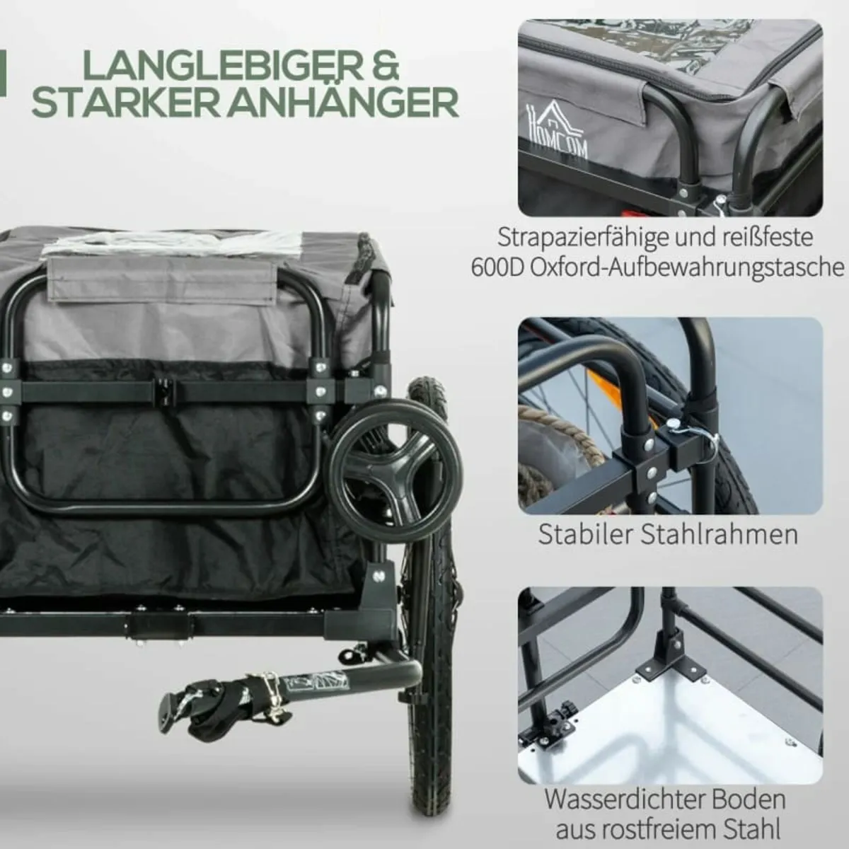 Cargo Trailer Handcart 130 x 64 x 103 cm Steel Bla - Image 4