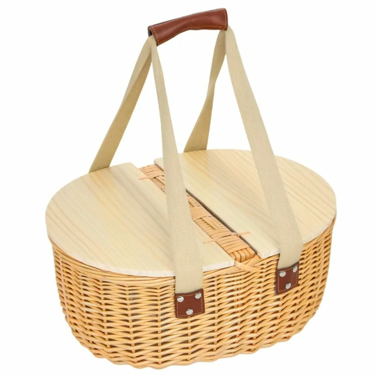 Wicker Picnic Basket for 2 with Pine Wood Lid, Pic - Image 2