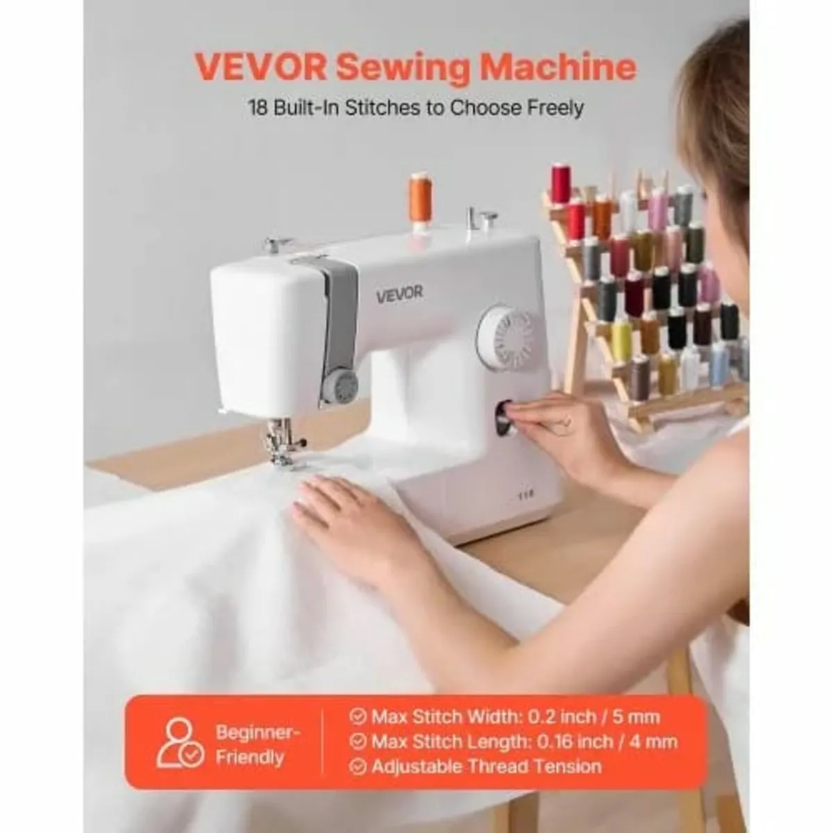 Sewing Machine, 18 Stitch Applications, with LED L - Image 4