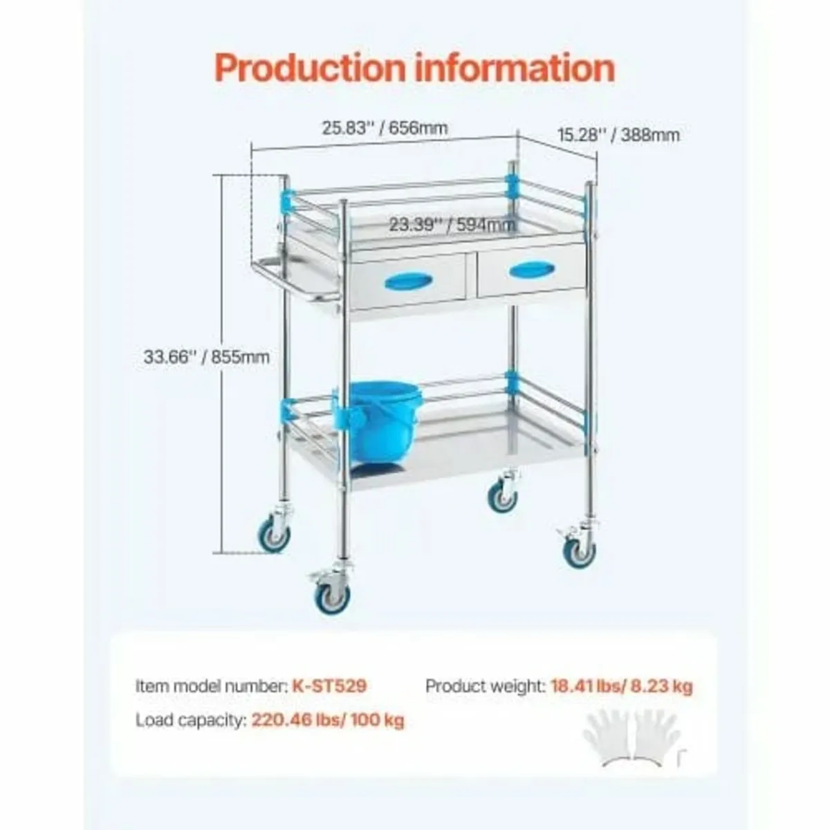 Lab Serving Cart, 2 Layers Stainless Steel Utility - Image 4