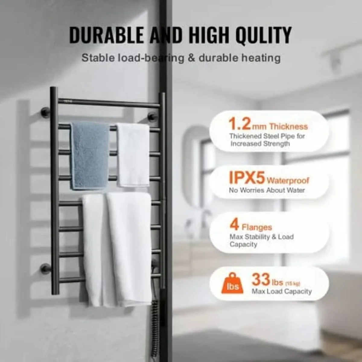 8 Bars Towel Warmer Rack, Wall Mounted Heated Towe - Image 4