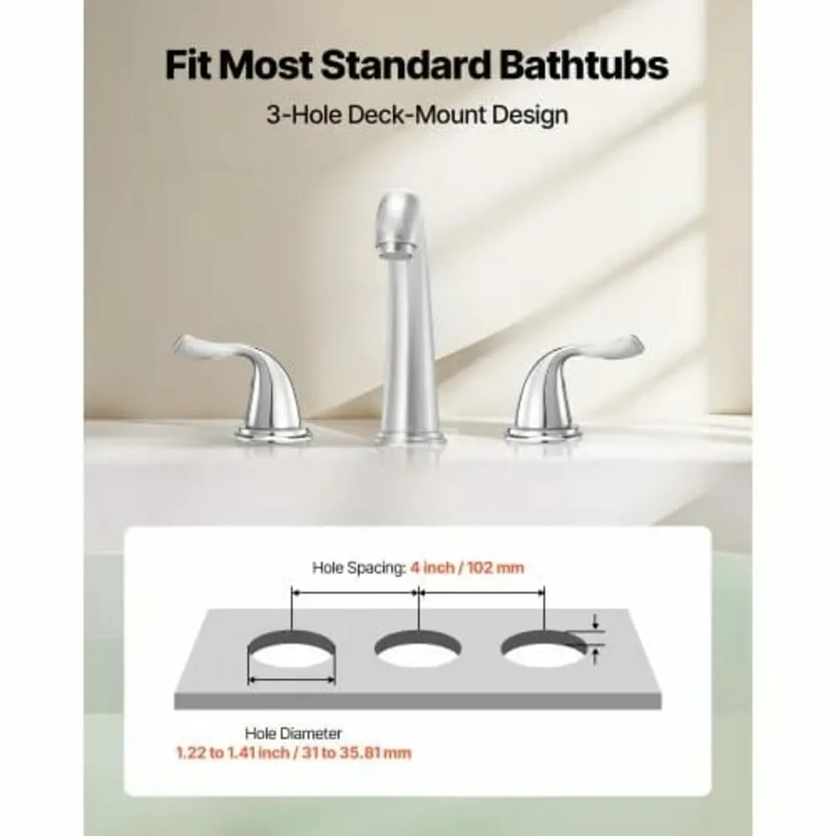 Roman Tub Faucet, 3 Hole Waterfall Bathtub Faucet, - Image 4
