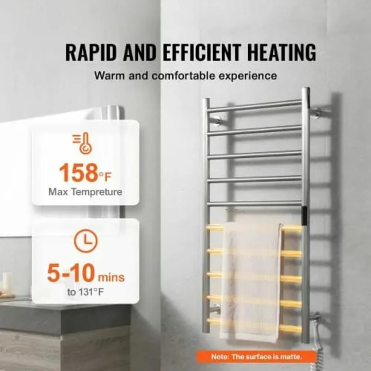 10 Bars Towel Warmer Rack, Wall Mounted Heated Tow - Image 3