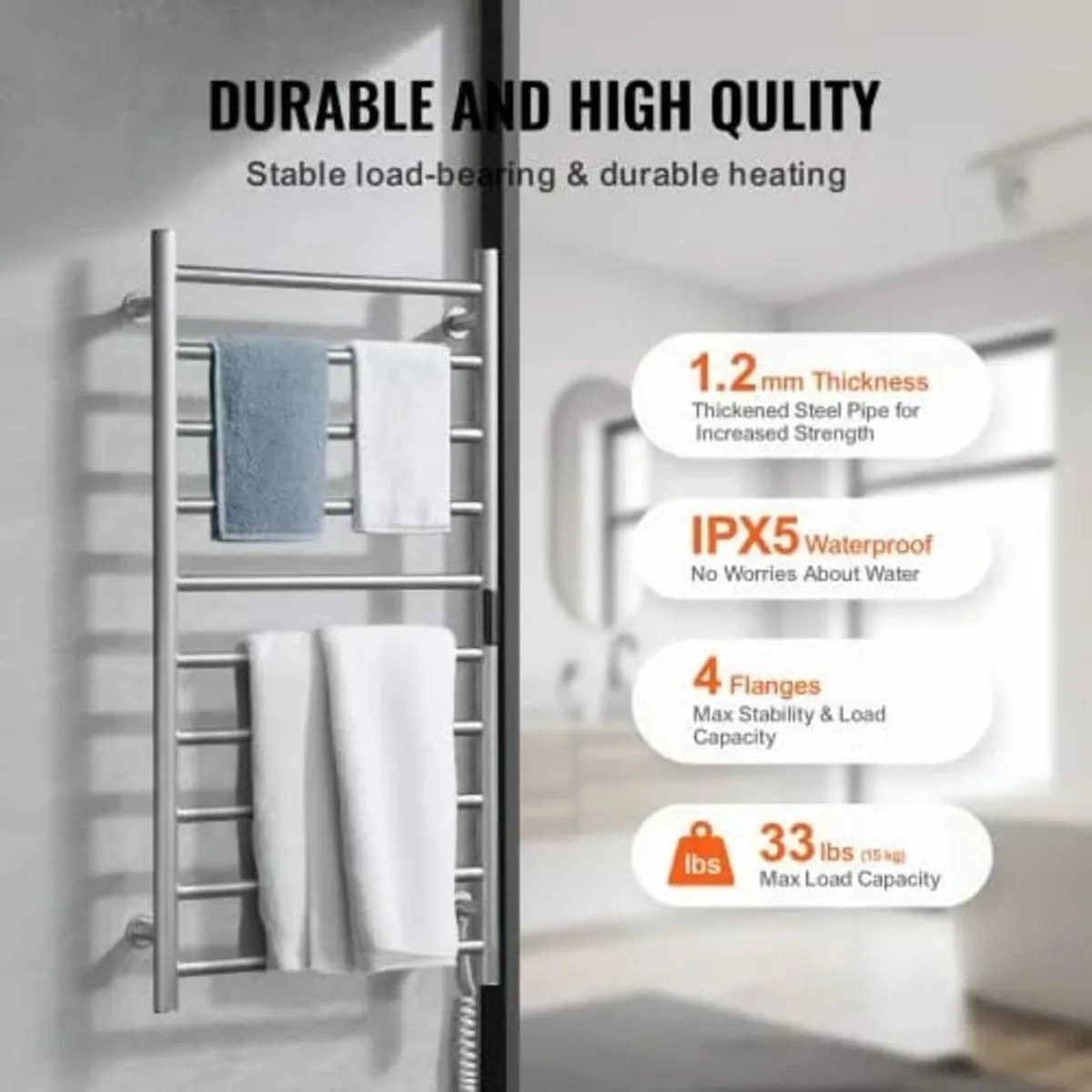 10 Bars Towel Warmer Rack, Wall Mounted Heated Tow - Image 4