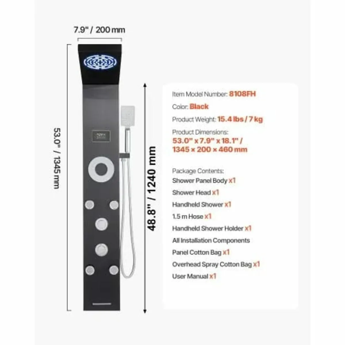 Shower Panel Tower System with Rainfall Shower Hea - Image 2