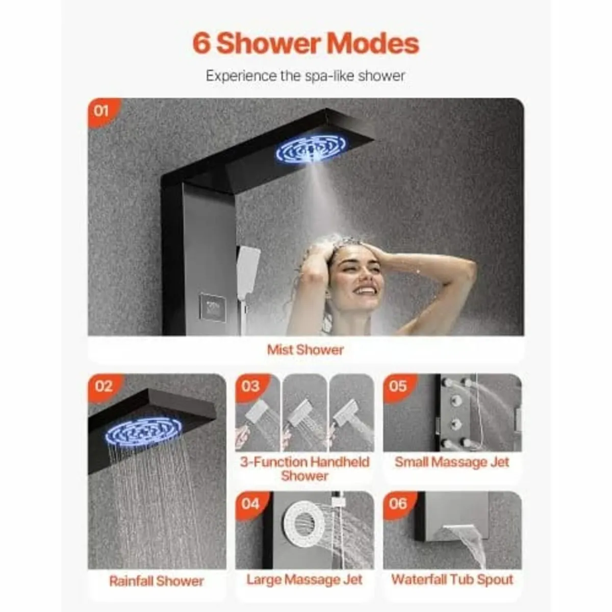 Shower Panel Tower System with Rainfall Shower Hea - Image 3