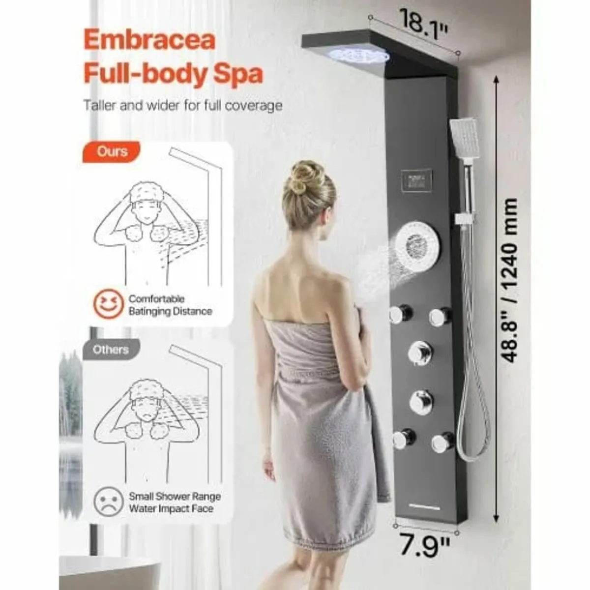 Shower Panel Tower System with Rainfall Shower Hea - Image 4