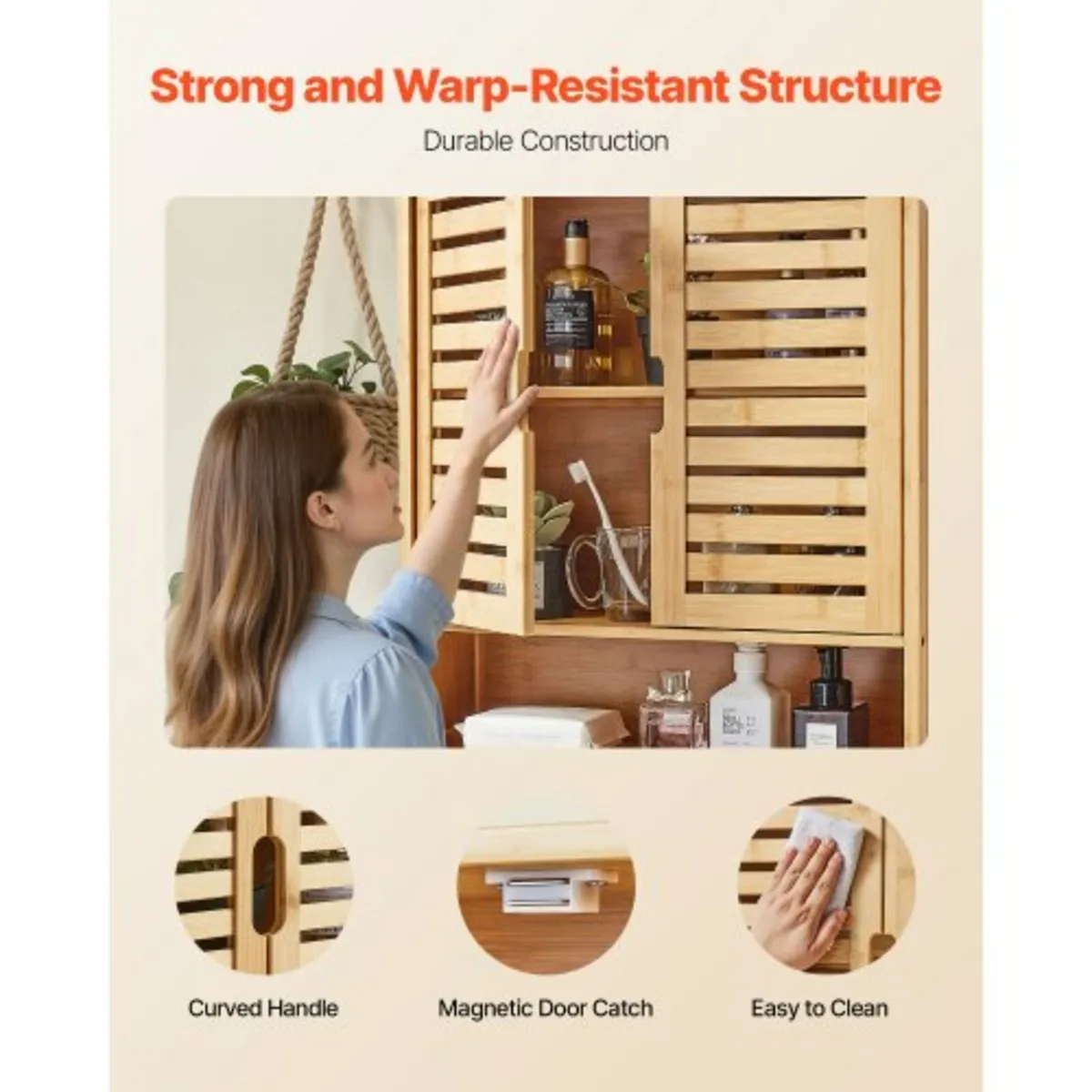 Bathroom Wall Cabinet, 2 Doors and Adjustable Shel - Image 2