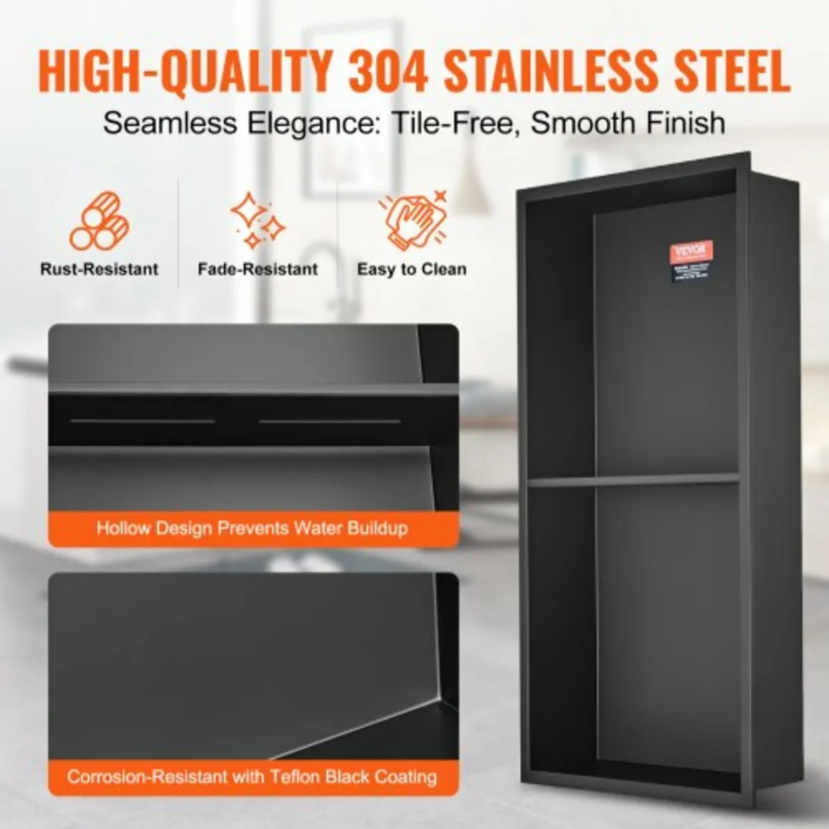 33.02 x 63.5 cm No Tile Shower Niche 304 Stainless - Image 3