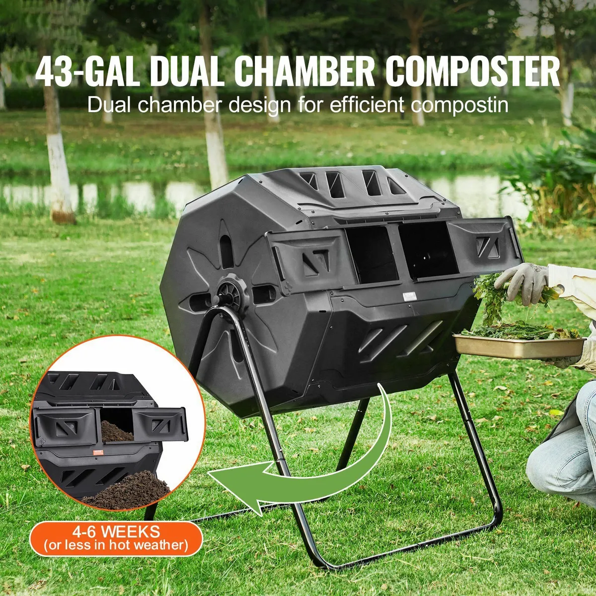 Compost Bin, 43-Gal Dual Chamber Composting Tumble - Image 4
