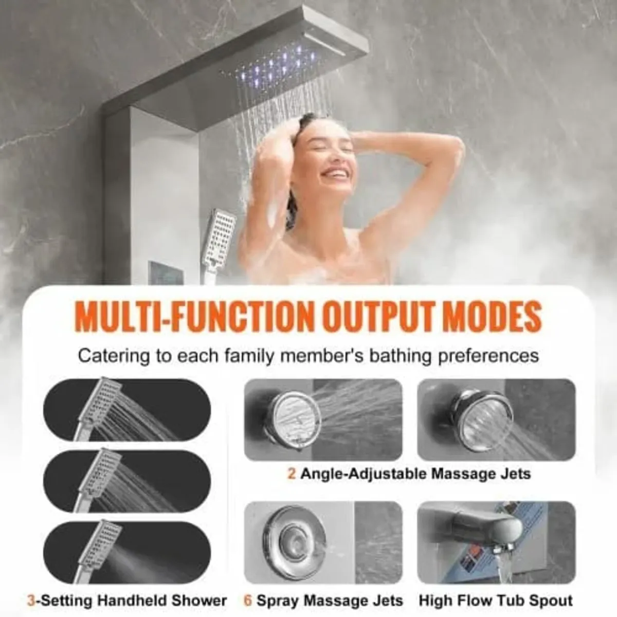 6 Shower Modes, LED & Screen Hydroelectricity Show - Image 3