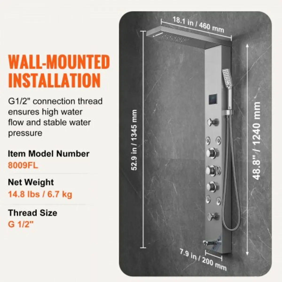 6 Shower Modes, LED & Screen Hydroelectricity Show - Image 4