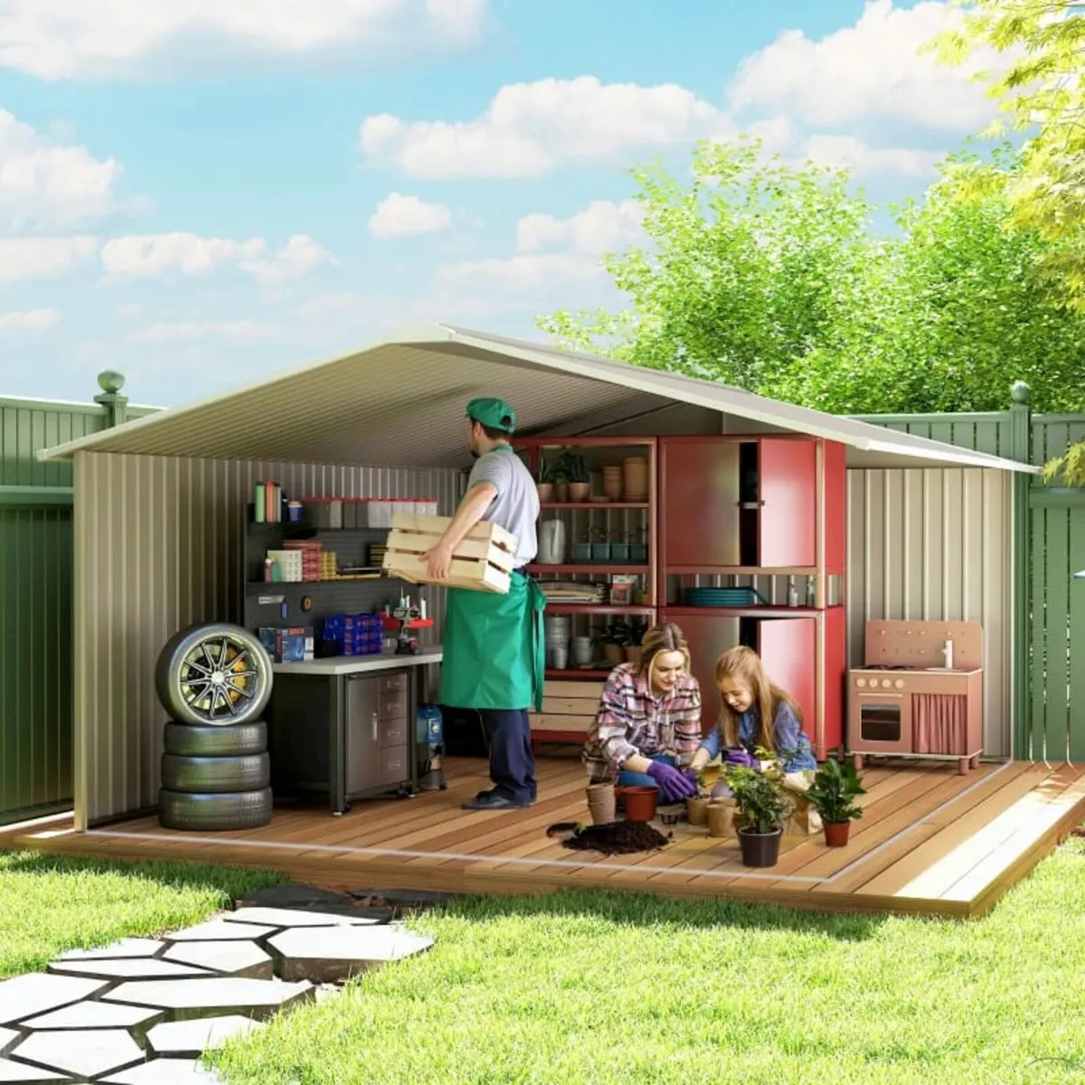13 x 11ft Large Metal Storage Shed Sliding Doors - - Image 4