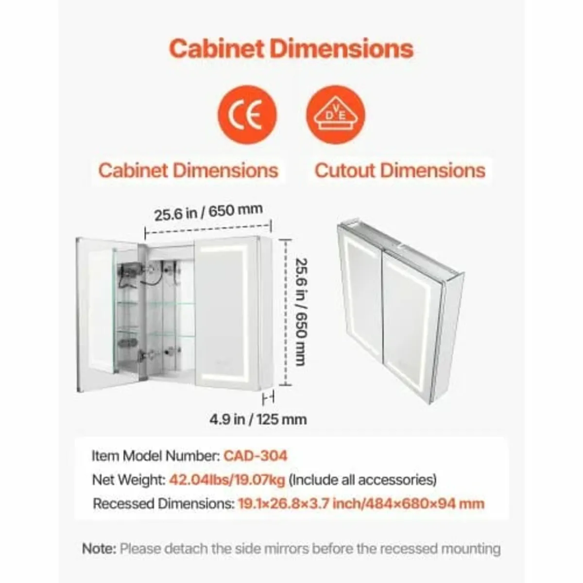 Lighted Medicine Cabinet with Mirror, 65 x 65 cm R - Image 3