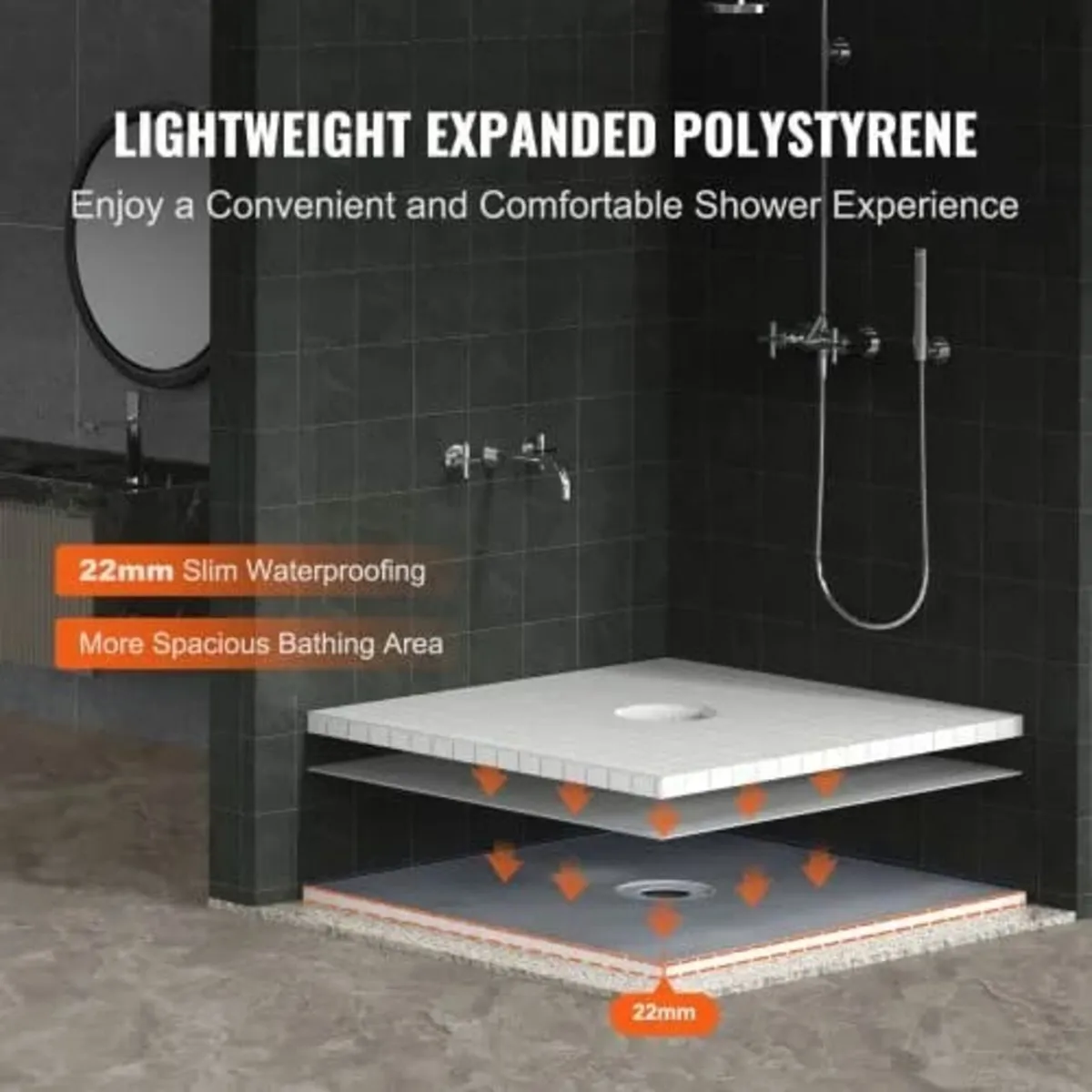 Shower Curb Kit, 914x914mm Shower Pan Kit with 160 - Image 2