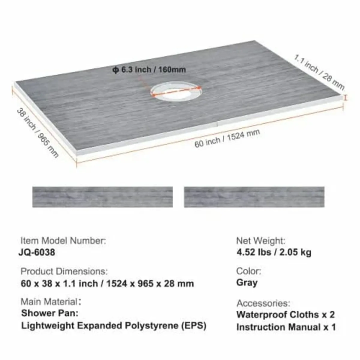 Shower Curb Kit, 1524x965mm Shower Pan Kit with 16 - Image 2