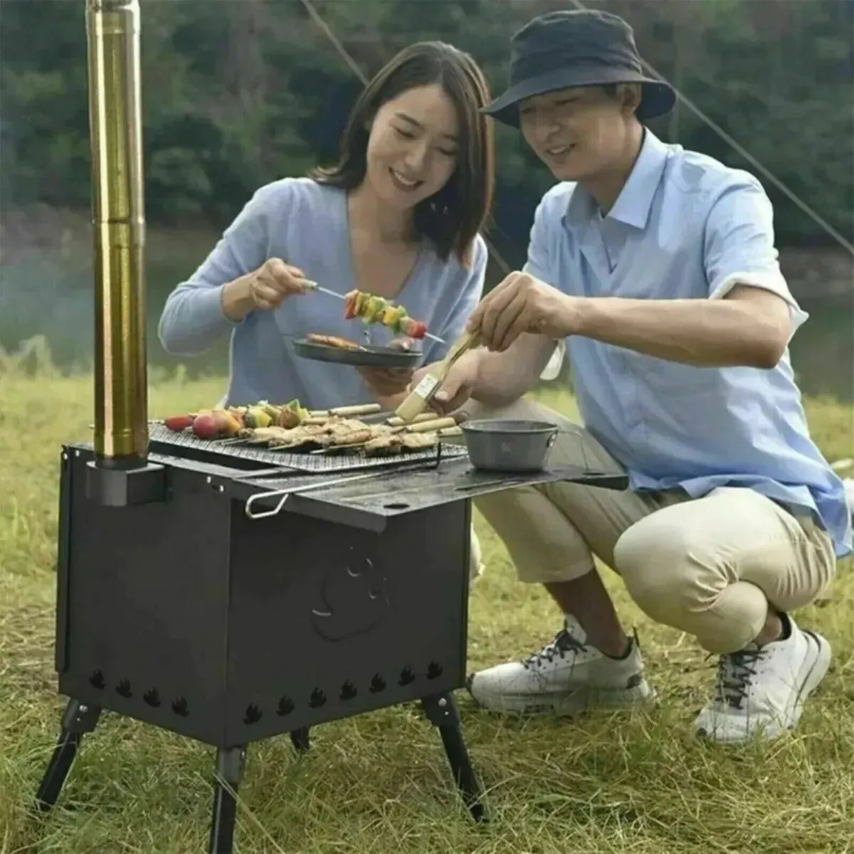 Camping Cast Iron Portable Wood Stove Outdoor Use - Image 2