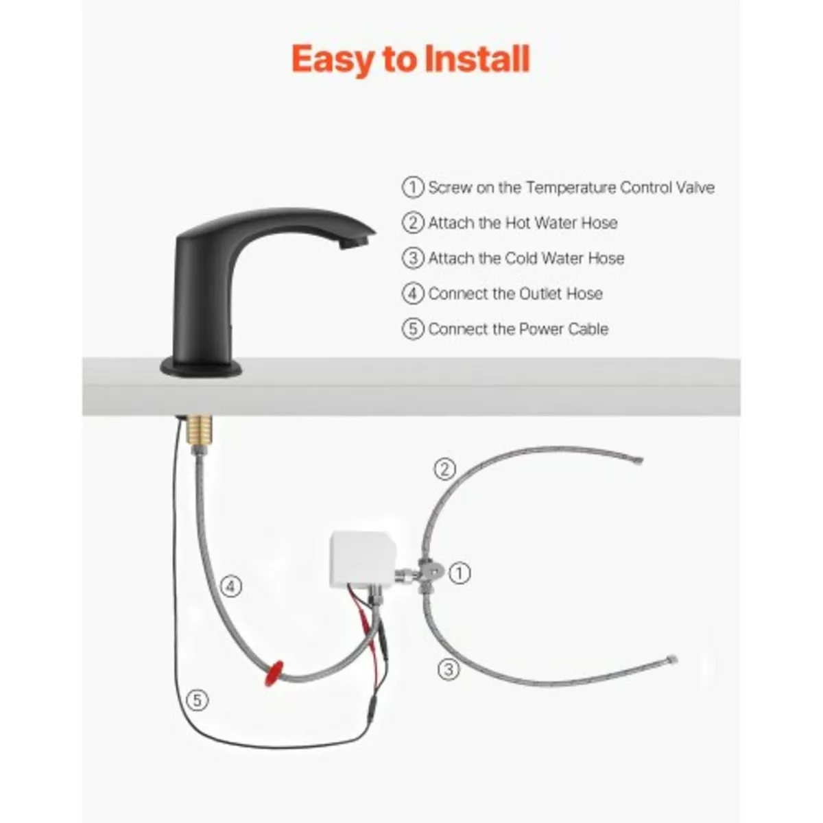 Black-Touchless Bathroom Sink Faucet, Automatic Mo - Image 2