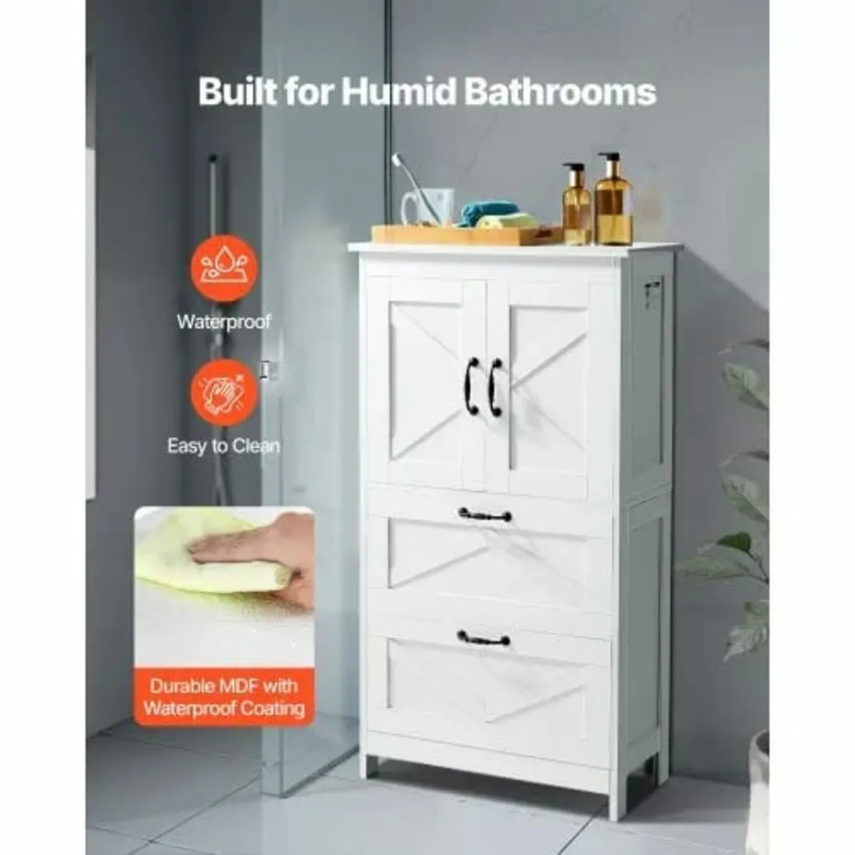 Bathroom Floor Cabinet, 4-Tier, Wooden Storage Org - Image 4