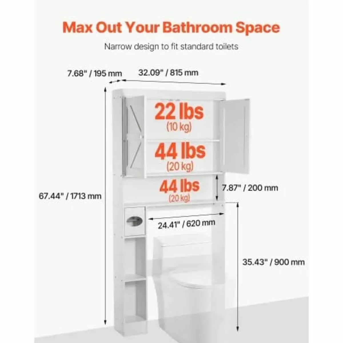 Over The Toilet Storage Cabinet, 171.3 cm Height B - Image 4