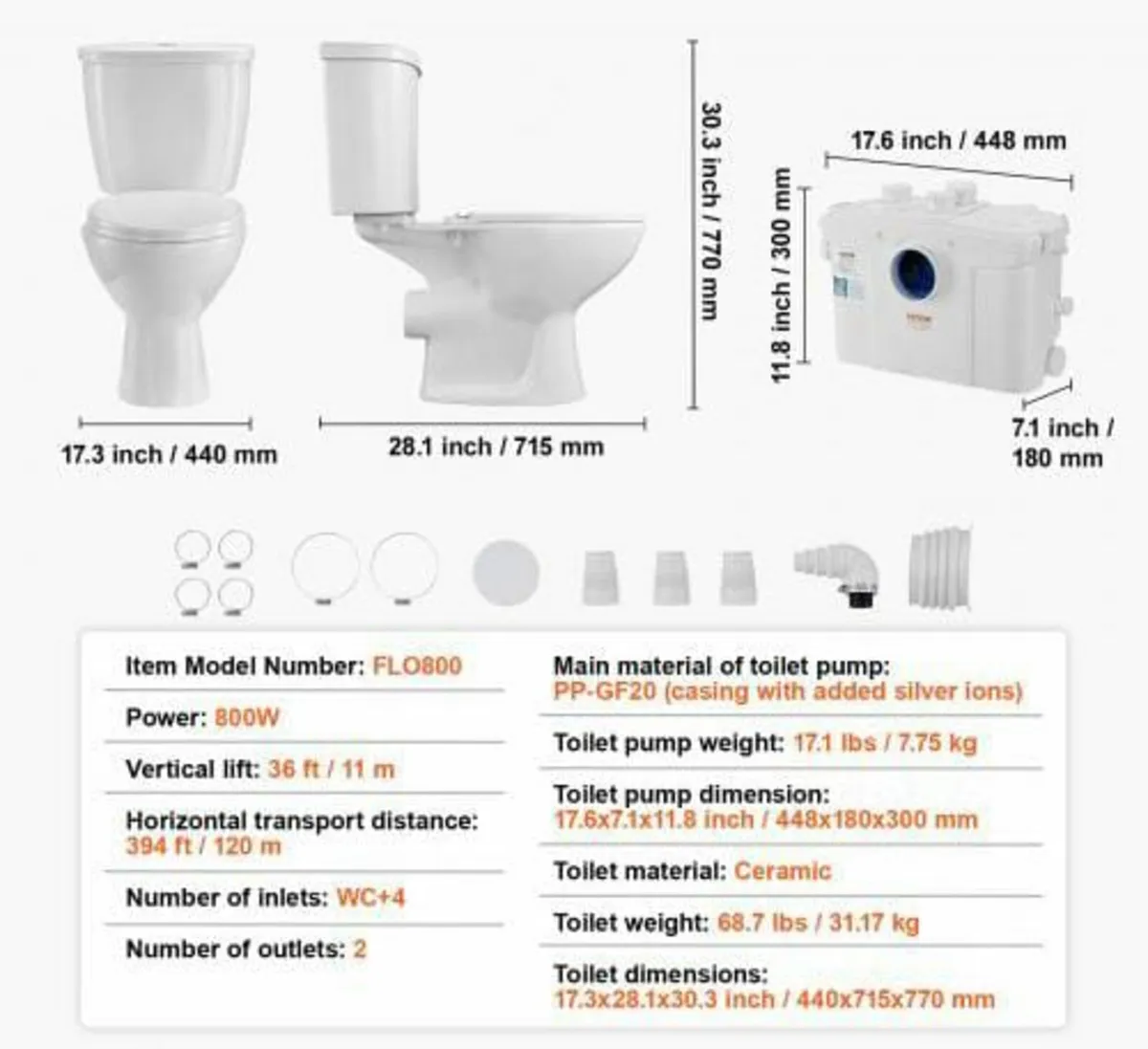 Macerating Toilet System with Powerful 800W Macera - Image 2