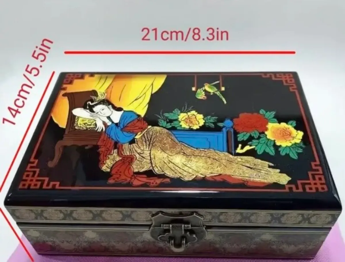 Hand painted oriental jewellery box free postage - Image 3