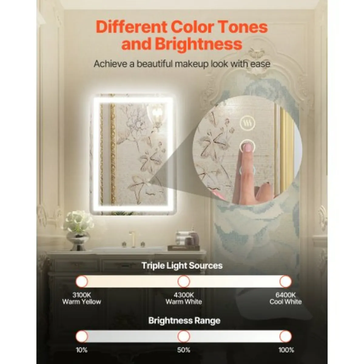 LED Bathroom Mirror, 50 x 70 cm LED Bathroom Vanit - Image 3
