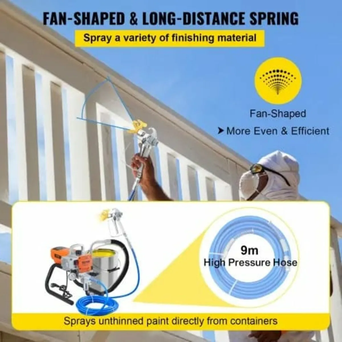 1500W Airless Paint Sprayer, Hose Paint Gun 3000PS - Image 2