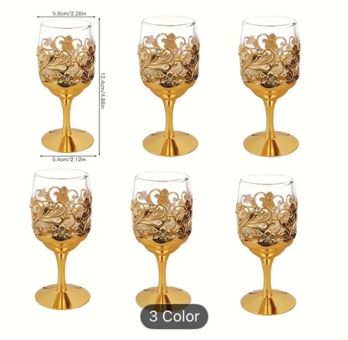 Golden metal surround wine glasses free postage - Image 2