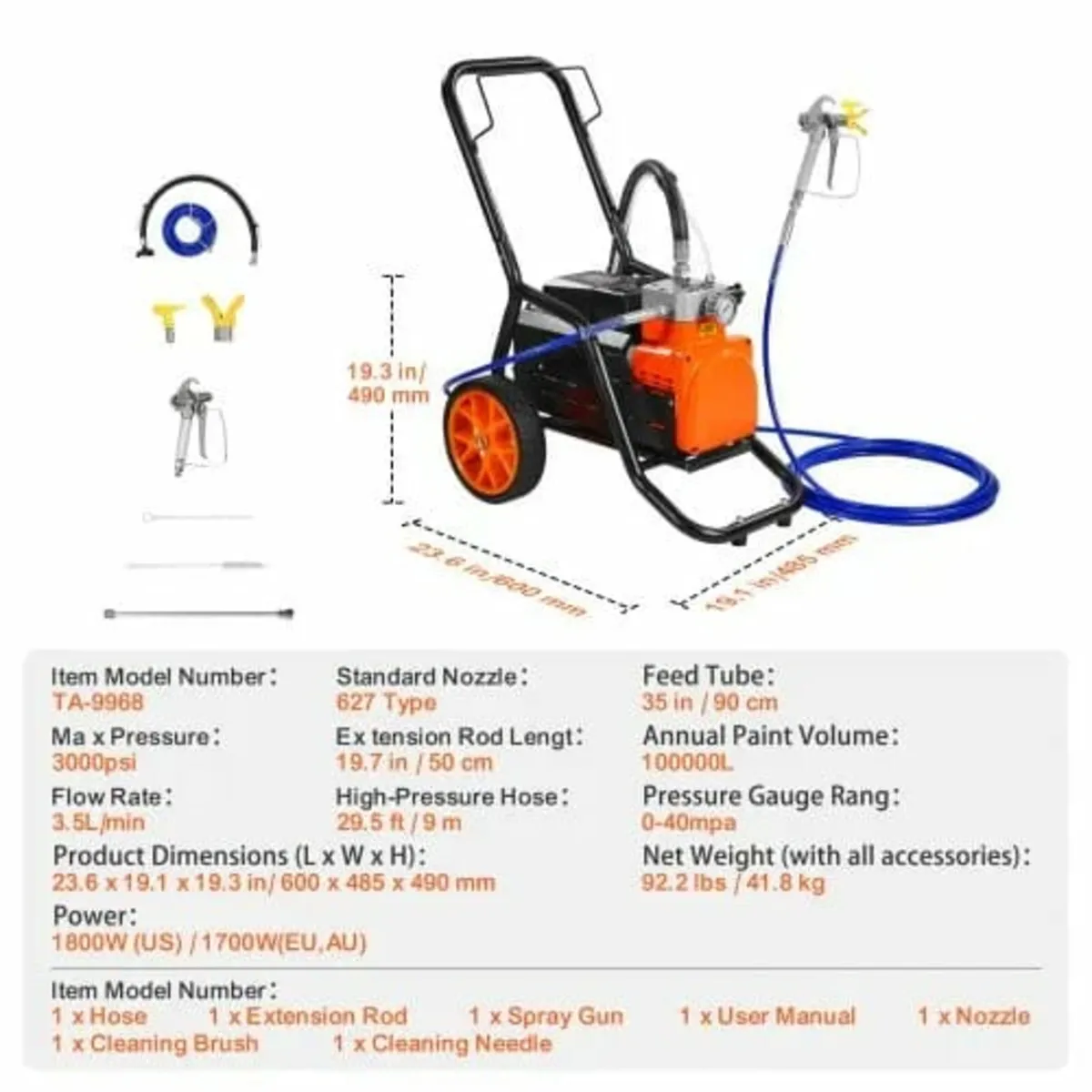 Diaphragm Airless Paint Sprayer, 1700 W Efficiency - Image 2