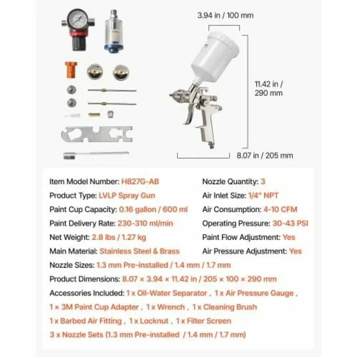 LVLP Air Spray Gun, Gravity Feed Paint Sprayer Gun - Image 3