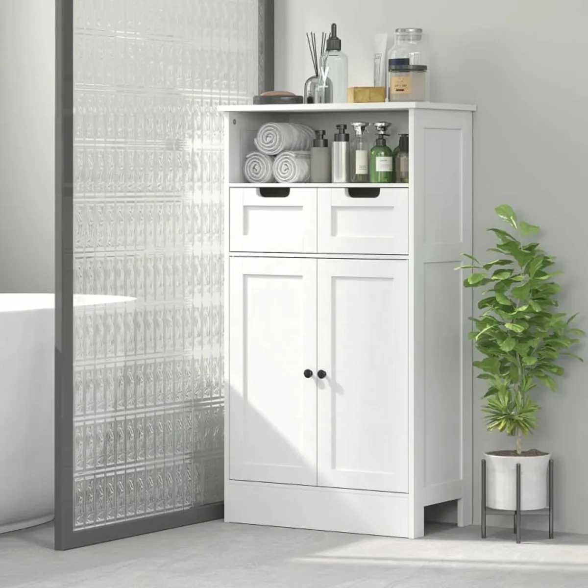 kleankin Bathroom cabinet with 2 drawers, door, 60 - Image 4