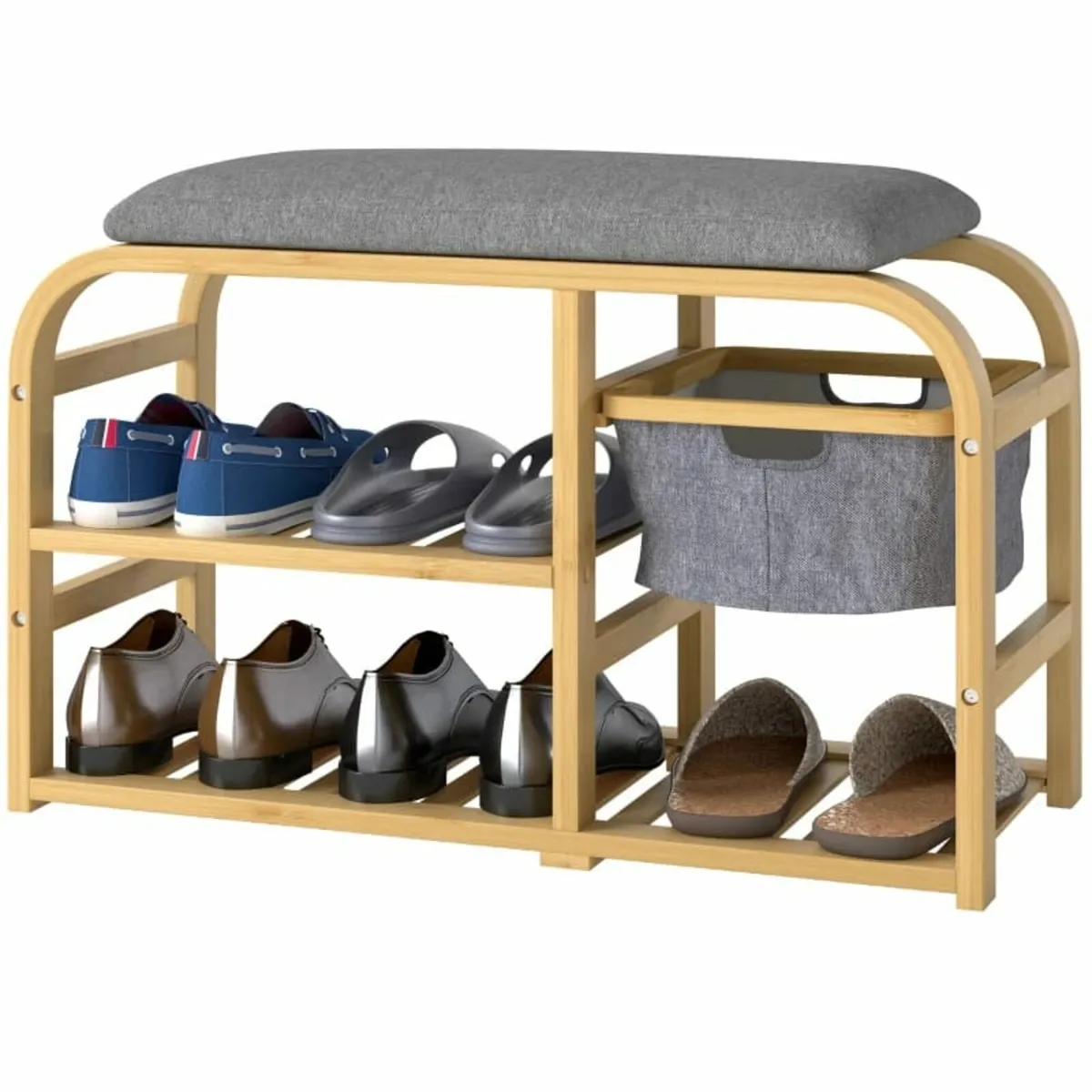 Shoe Bench with Shelves, Shoe Storage Bench, Bambo - Image 3