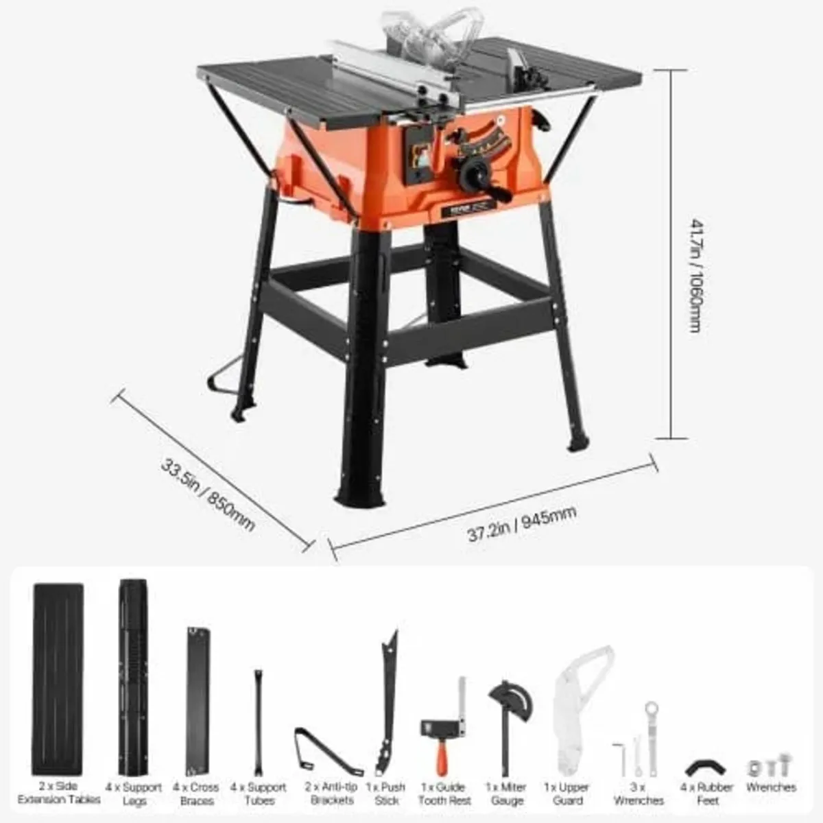 Table Saw with Stand, 254 mm, 1800W Portable Compa - Image 2