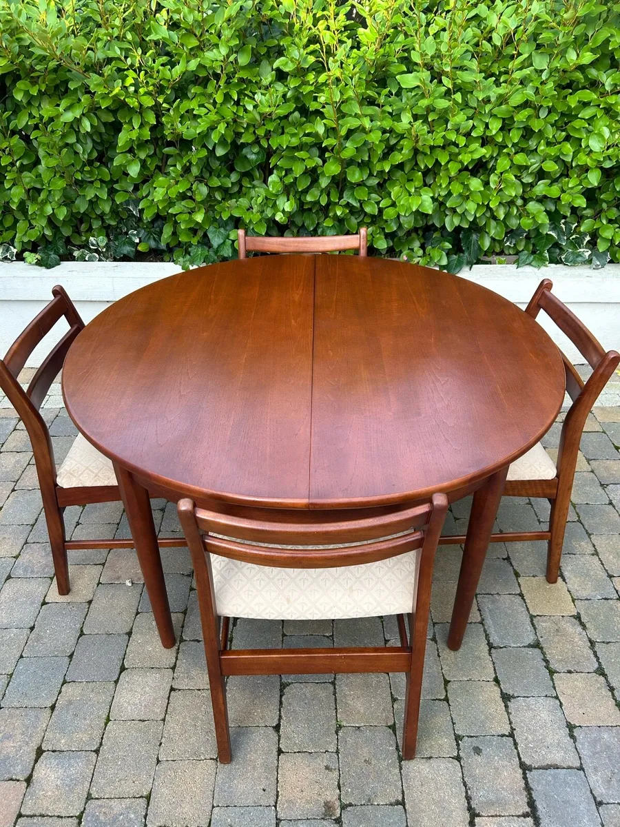 Mid century teak extendable table 4 chairs - Image 1