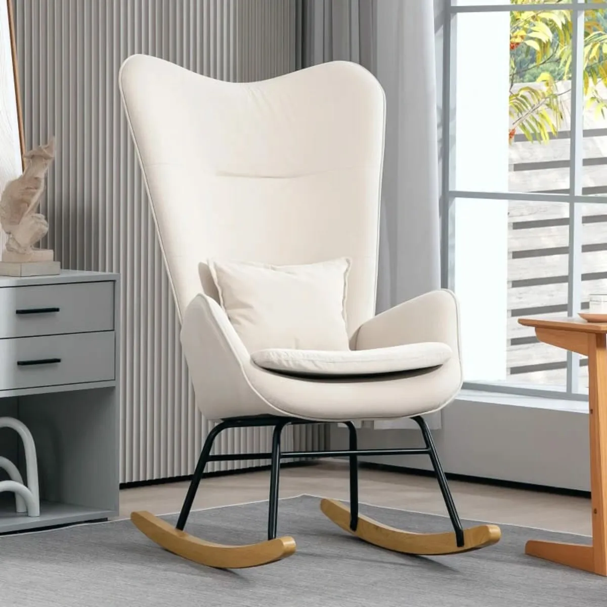 Rocking chair, soft velvet-look cover, with lumbar - Image 1