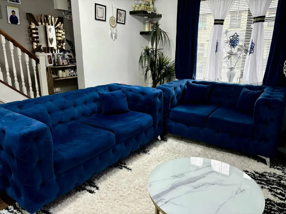 Royal Blue Velvet 3-2 Sofa - Image 1