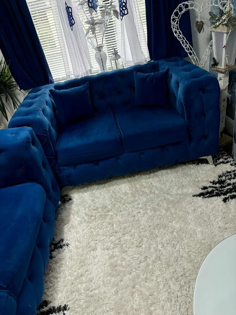 Royal Blue Velvet 3-2 Sofa - Image 2