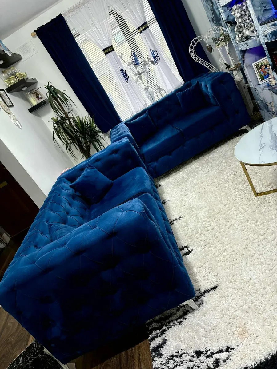Royal Blue Velvet 3-2 Sofa - Image 3