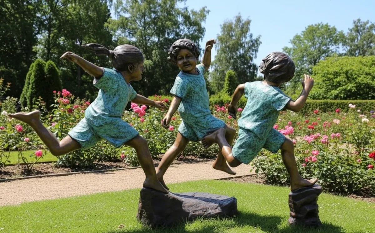 Bronze kids playing tag - Image 1