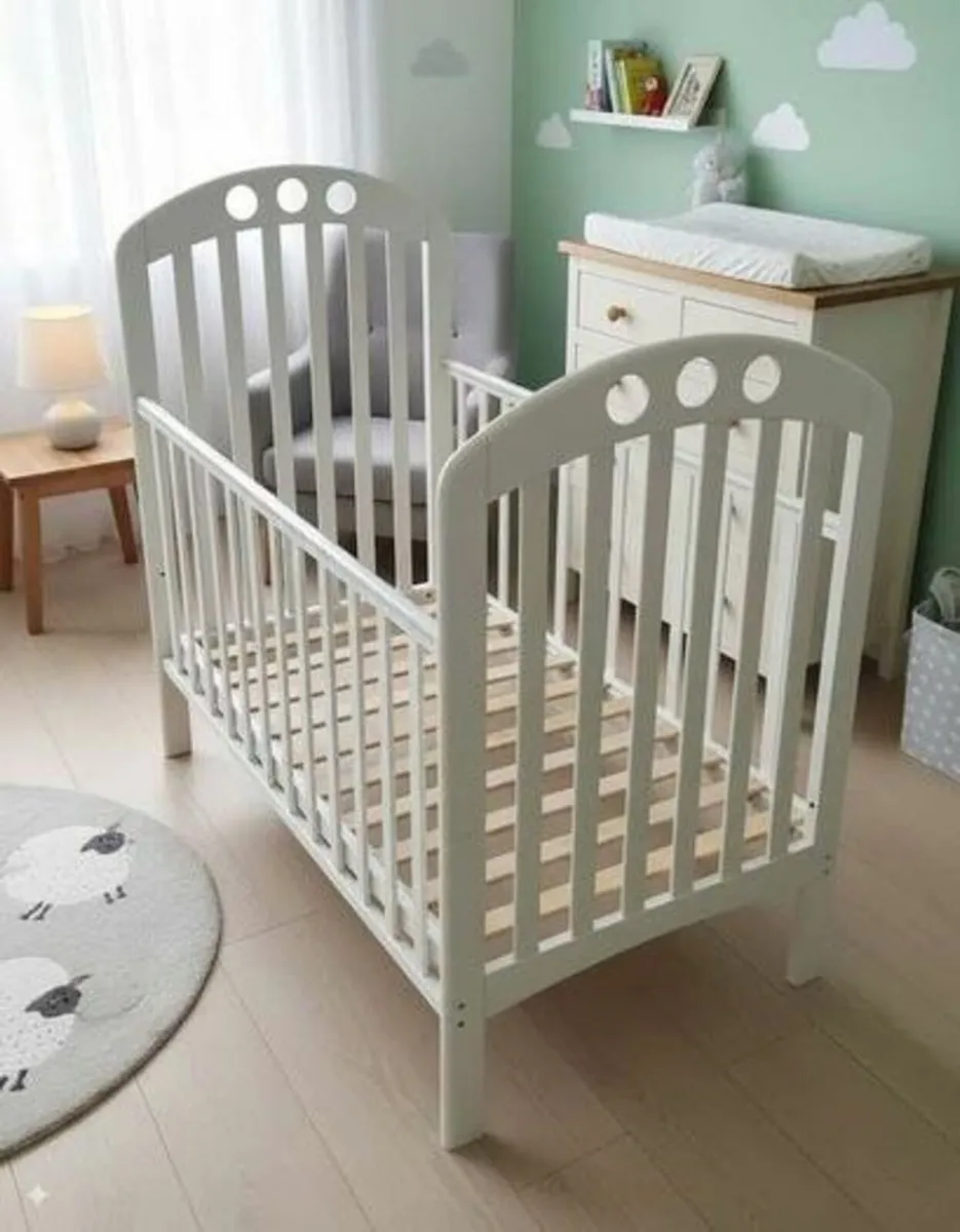 White Wooden Baby Cot – Solid And Stylish - Image 1