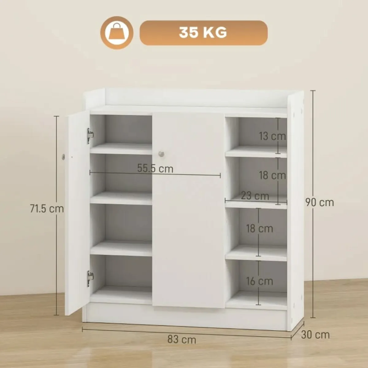 Shoe Storage Cabinet Two Doors w/ Adjustable 4 She - Image 3