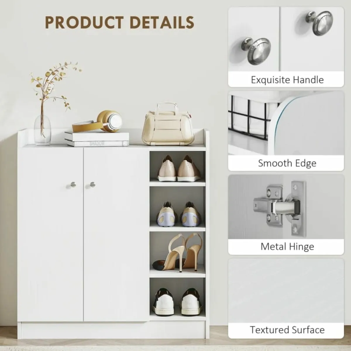 Shoe Storage Cabinet Two Doors w/ Adjustable 4 She - Image 4