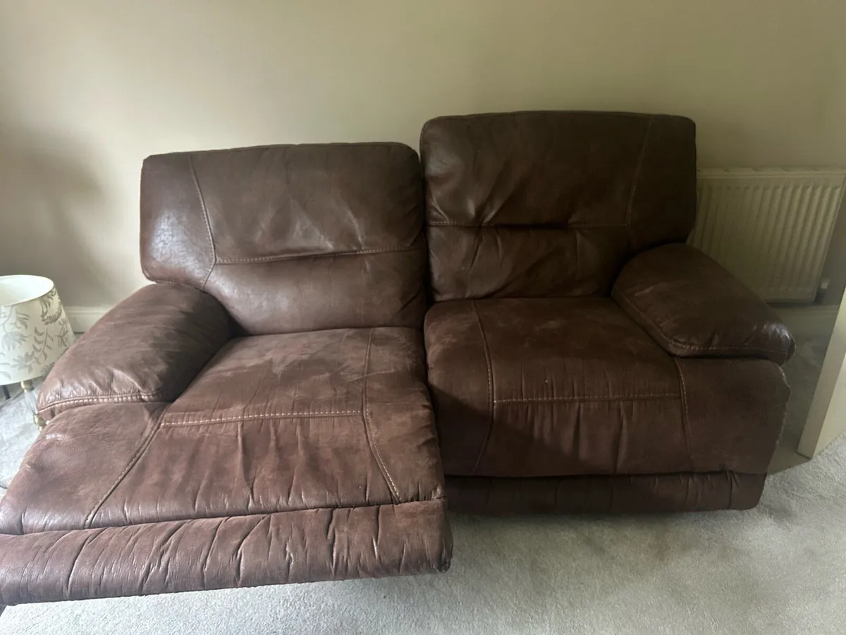 2-piecefaux leather reclining chocolate brown sofa - Image 1