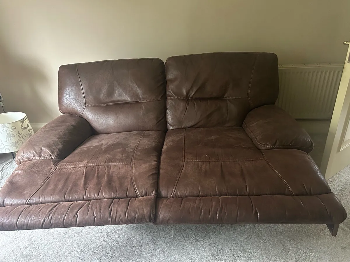 2-piecefaux leather reclining chocolate brown sofa - Image 2