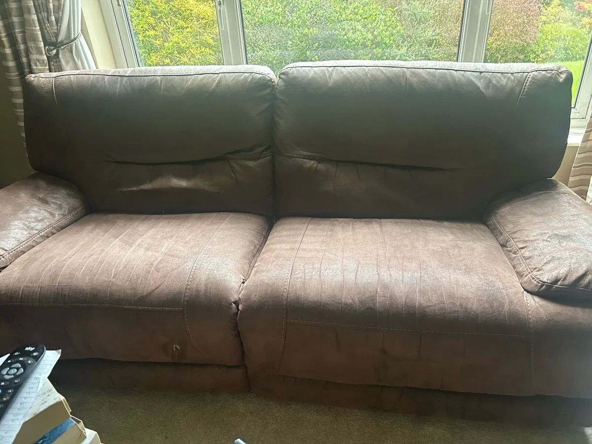 3-seater reclining faux leather chocolate sofa - Image 1