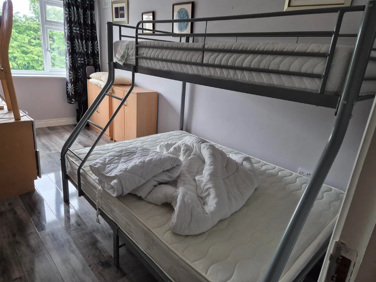 Set of bunk bed with double and single mattress