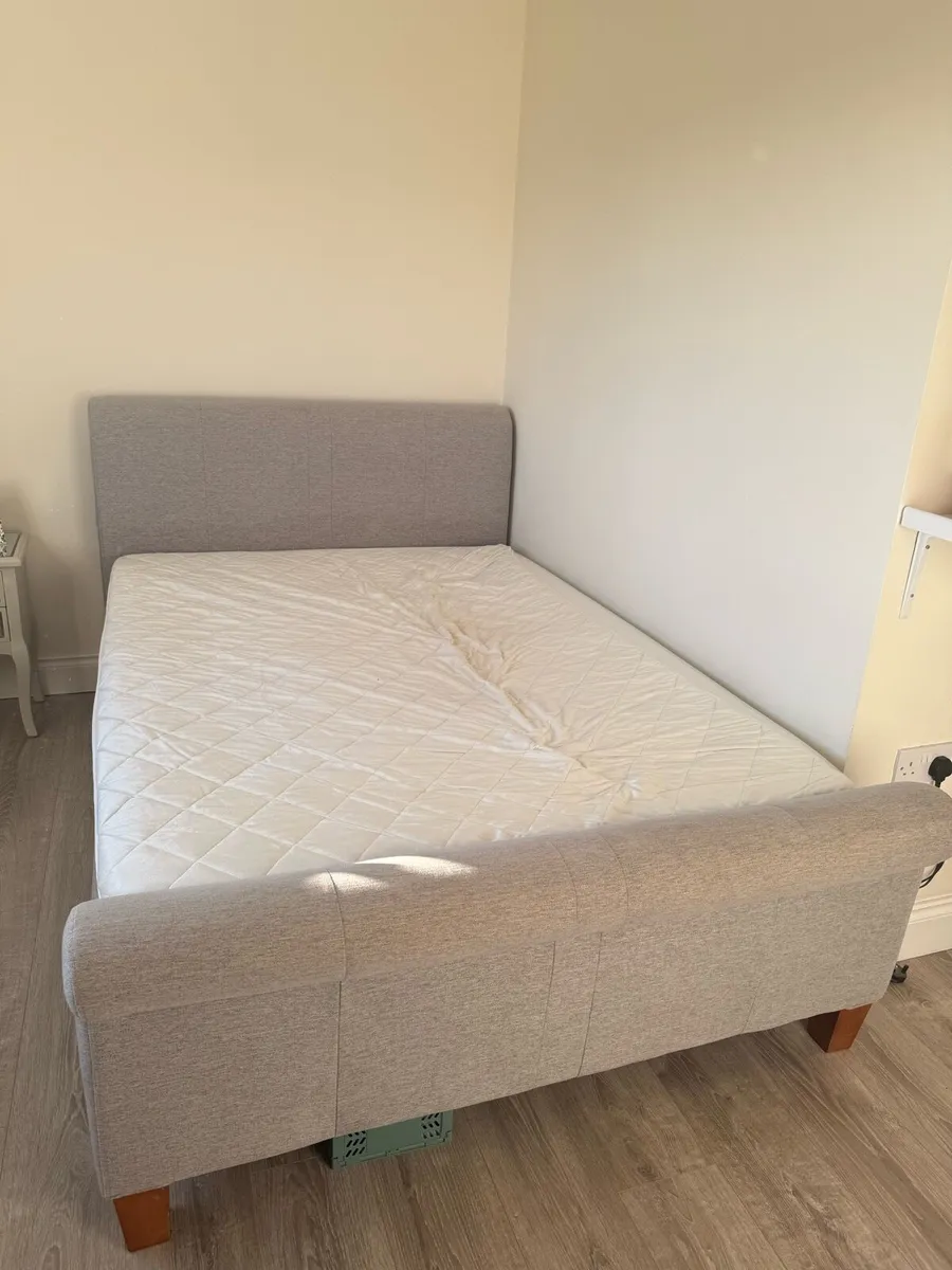 Double bed , bed frame with grey fabric. - Image 1