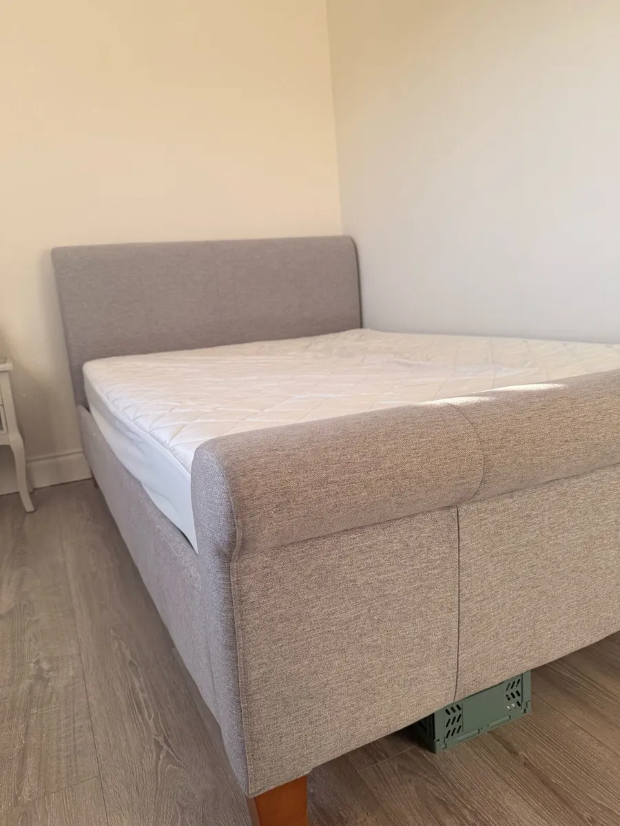 Double bed , bed frame with grey fabric. - Image 2
